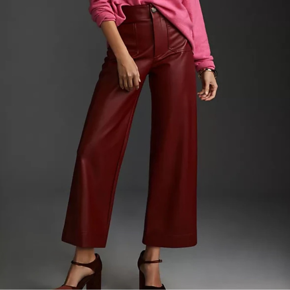 MAEVE BY ANTHROPOLOGIE The Colette Cropped Wide-Leg Leather Trousers (31)